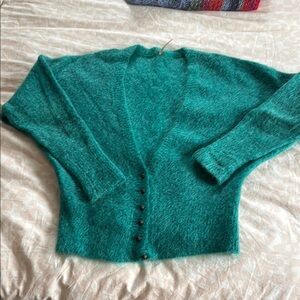 Free People Green Cardigan with Fuzzy Texture and Relaxed Fit